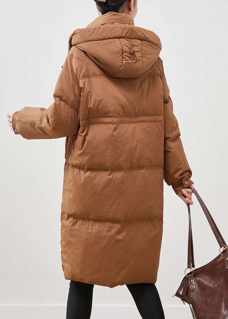 Kaffee Warme Entendaunen Puffer Jacke Mit Kapuze Taschen Winter - Damen-Daunenjacken