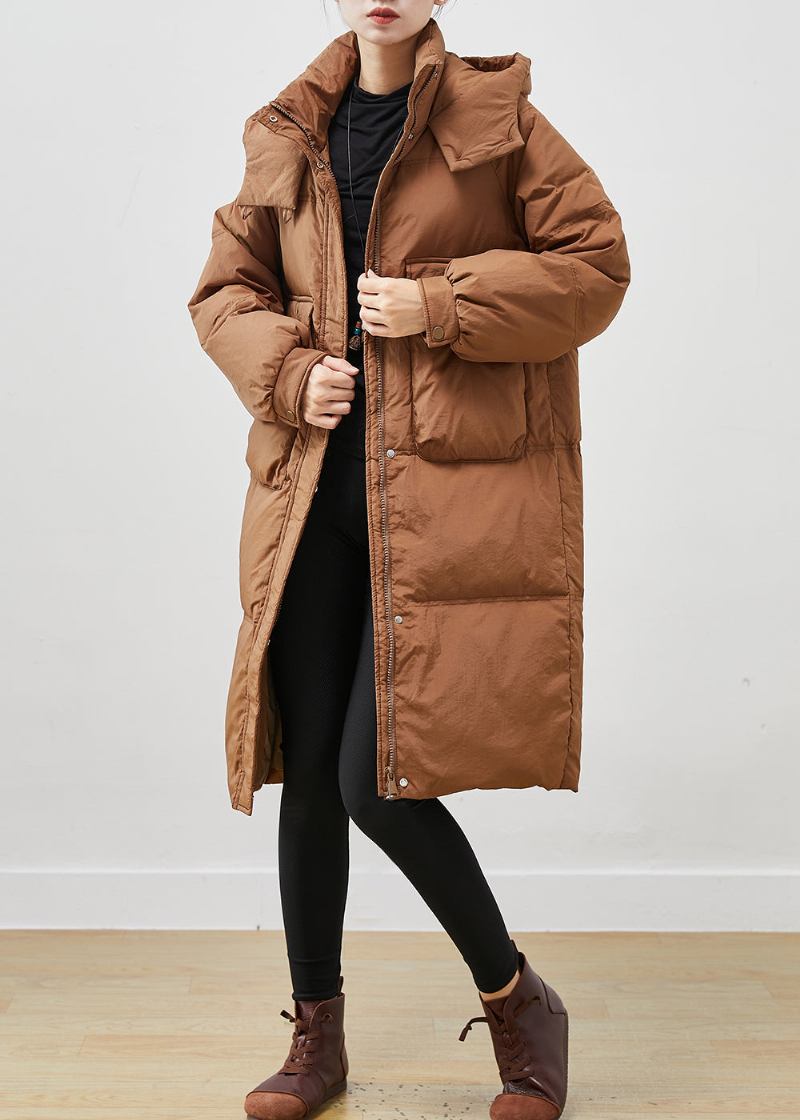 Kaffee Warme Entendaunen Puffer Jacke Mit Kapuze Taschen Winter - Damen-Daunenjacken