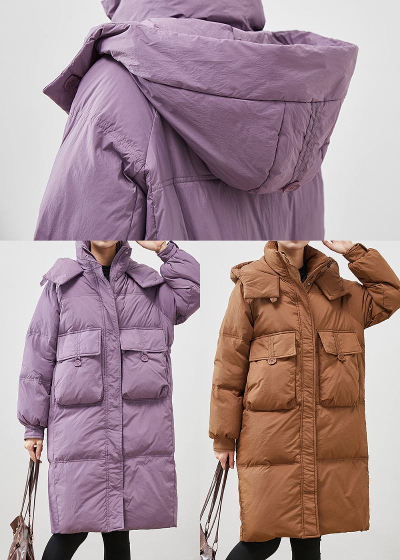 Kaffee Warme Entendaunen Puffer Jacke Mit Kapuze Taschen Winter - Damen-Daunenjacken