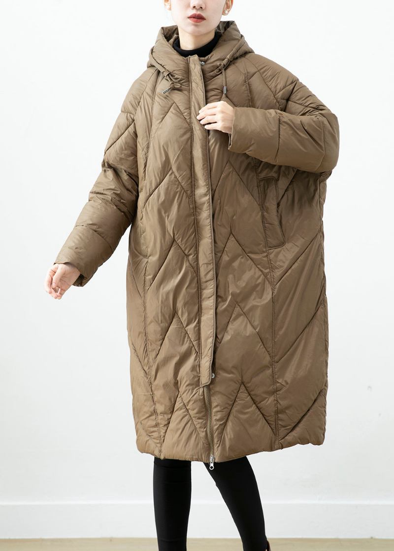 Kaffeefarbene Pufferjacke Mit Kapuze Und Baumwollfüllung Für Damen Winter - Damen-Daunenjacken