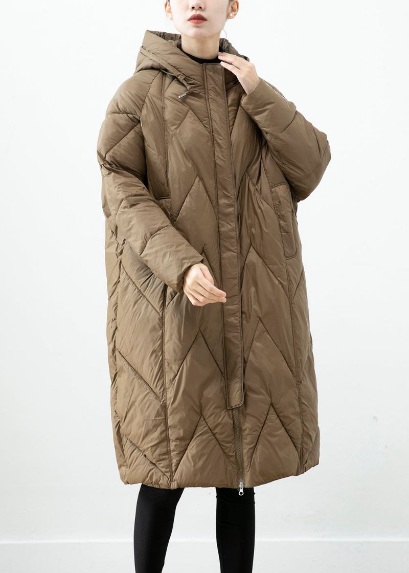 Kaffeefarbene Pufferjacke Mit Kapuze Und Baumwollfüllung Für Damen Winter - Damen-Daunenjacken