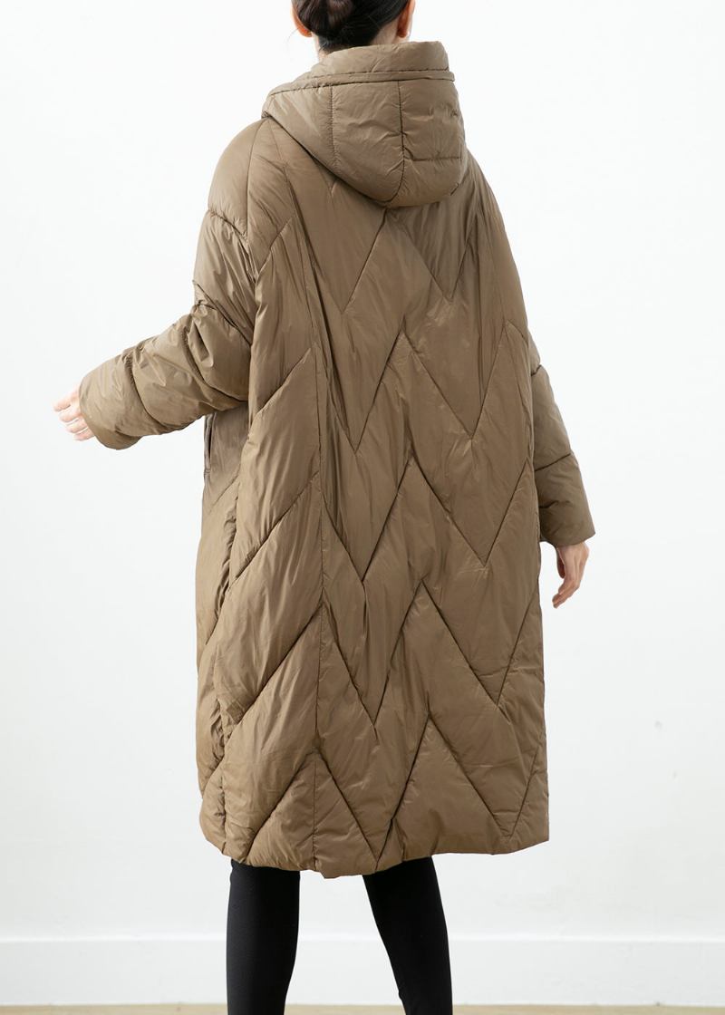 Kaffeefarbene Pufferjacke Mit Kapuze Und Baumwollfüllung Für Damen Winter - Damen-Daunenjacken