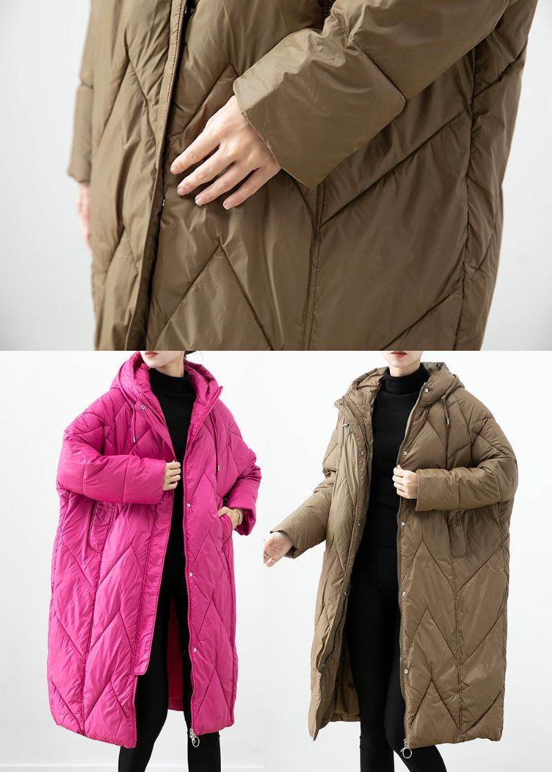 Kaffeefarbene Pufferjacke Mit Kapuze Und Baumwollfüllung Für Damen Winter - Damen-Daunenjacken