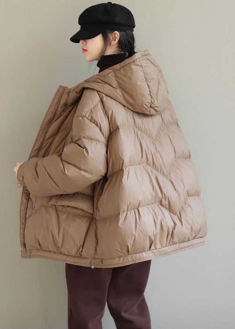 Kamelfarbene Pufferjacke Mit Kapuze Und Kordelzug Winter - Camel