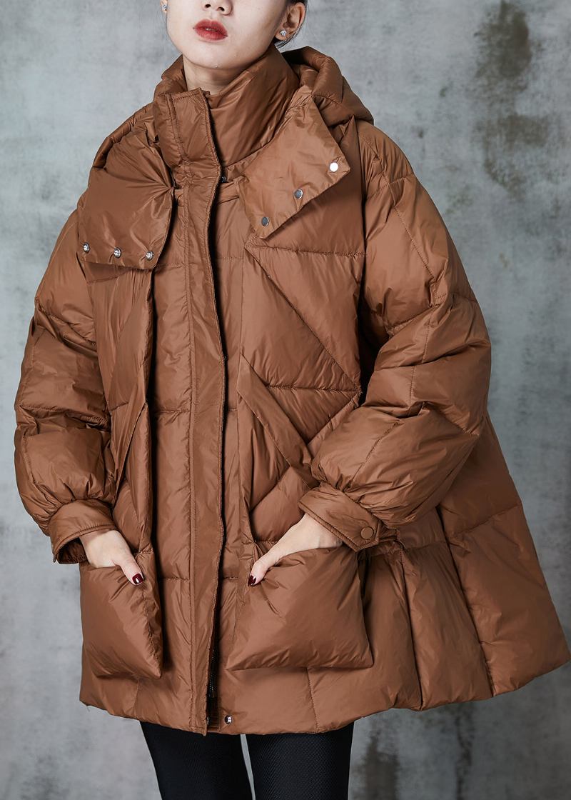 Karamellfarbene Feine Baumwoll-fülljacke Mit Übergroßen Taschen Für Den Winter - Damen-Daunenjacken