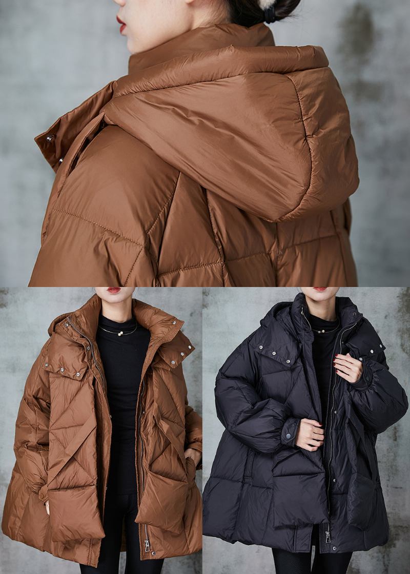 Karamellfarbene Feine Baumwoll-fülljacke Mit Übergroßen Taschen Für Den Winter - Damen-Daunenjacken