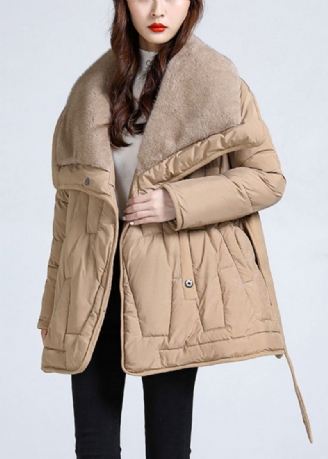 Khaki Krawatte Taille Ente Unten Daunenjacke Peter Pan Kragen Winter