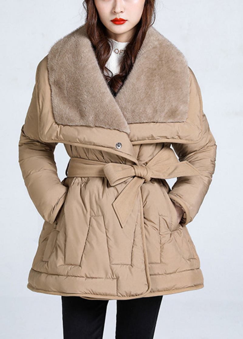 Khaki Krawatte Taille Ente Unten Daunenjacke Peter Pan Kragen Winter - Damen-Daunenjacken