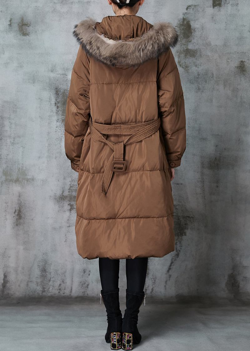 Khaki Lockere Pufferjacke Mit Entendaunen Und Kapuze Für Den Winter - Damen-Daunenjacken