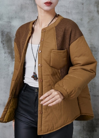 Khaki Patchwork Dicke Feine Baumwolle Gefüllte Damen Witner Mäntel