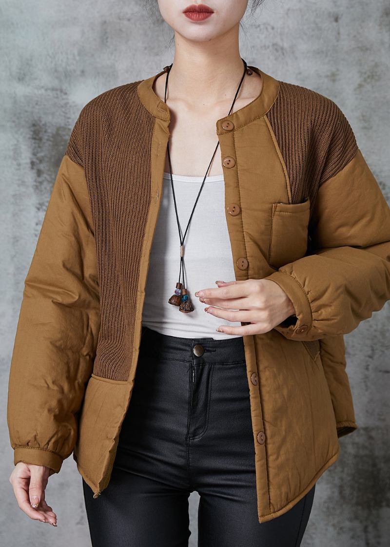 Khaki Patchwork Dicke Feine Baumwolle Gefüllte Damen Witner Mäntel - Damen-Daunenjacken