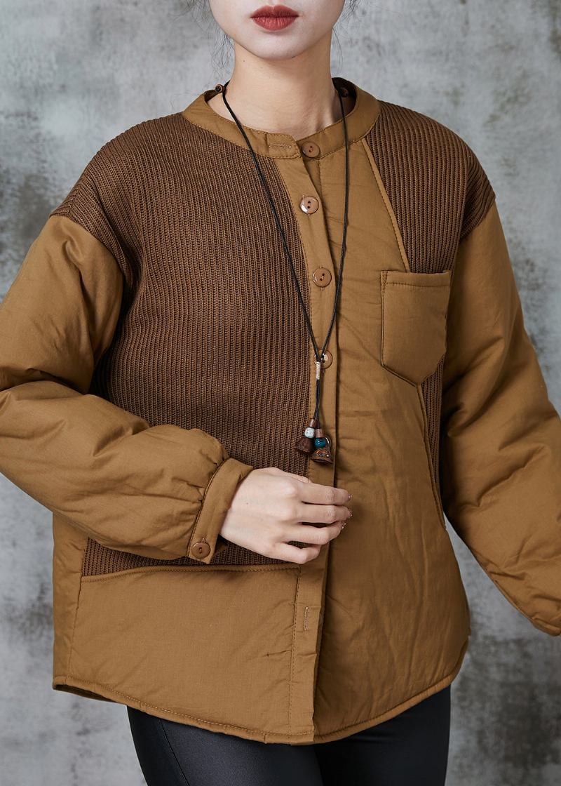 Khaki Patchwork Dicke Feine Baumwolle Gefüllte Damen Witner Mäntel - Damen-Daunenjacken