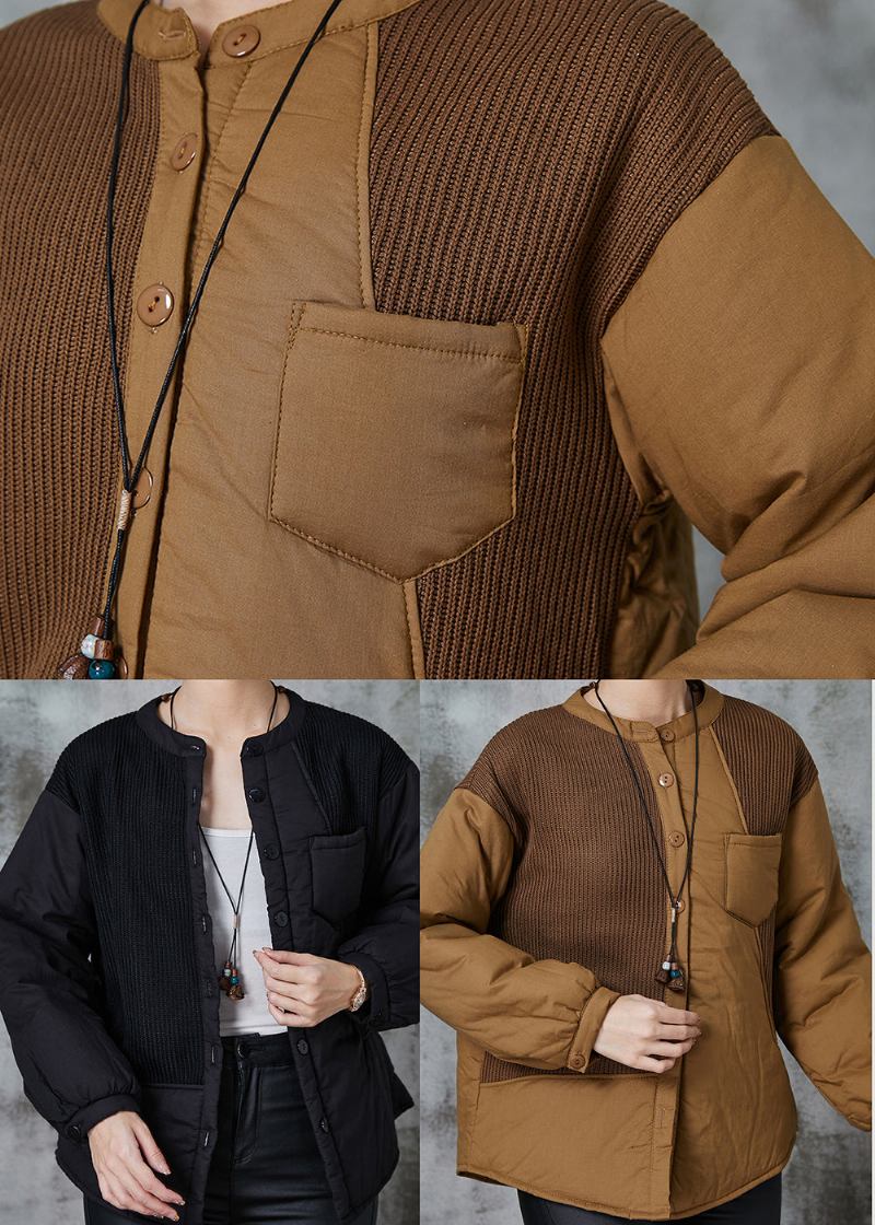 Khaki Patchwork Dicke Feine Baumwolle Gefüllte Damen Witner Mäntel - Damen-Daunenjacken