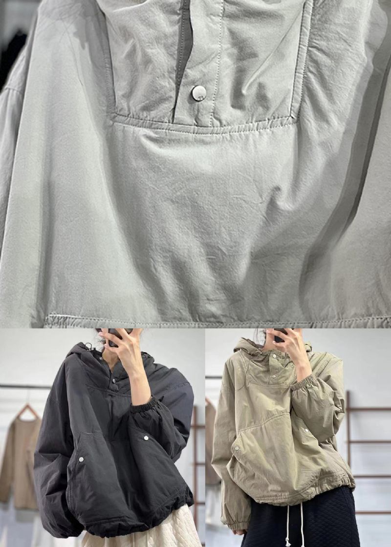 Khaki Patchwork Lose Feine Baumwolle Gefüllt Top Mit Kapuze - Damen-Daunenjacken