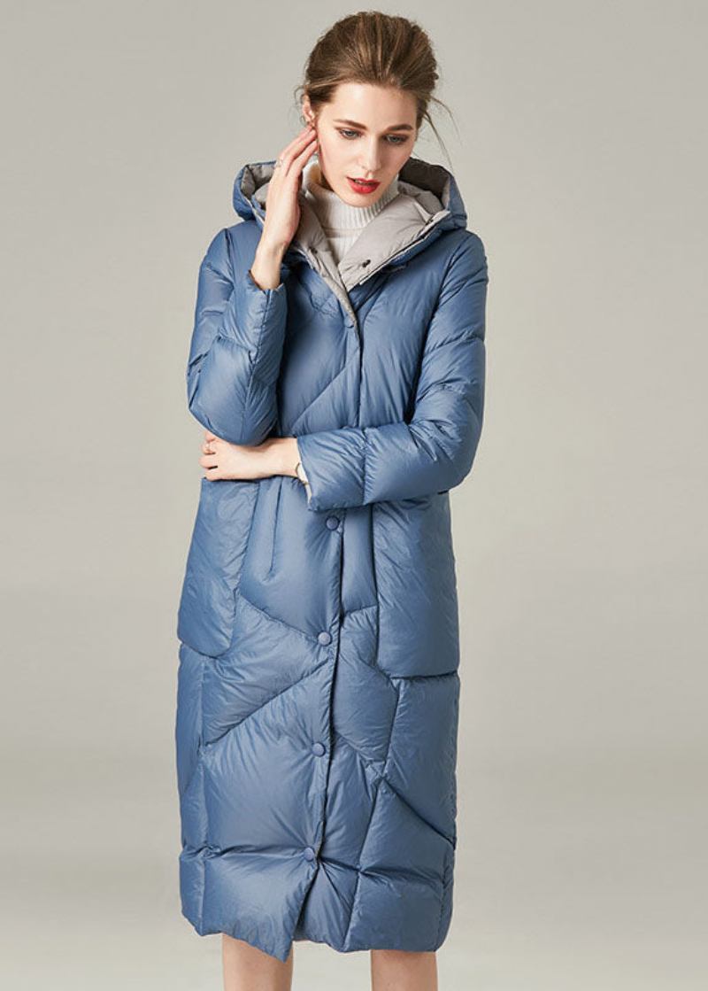 Lässige Blaue Daunenjacke Mit Kapuze Und Taschen Für Den Winter - Blau