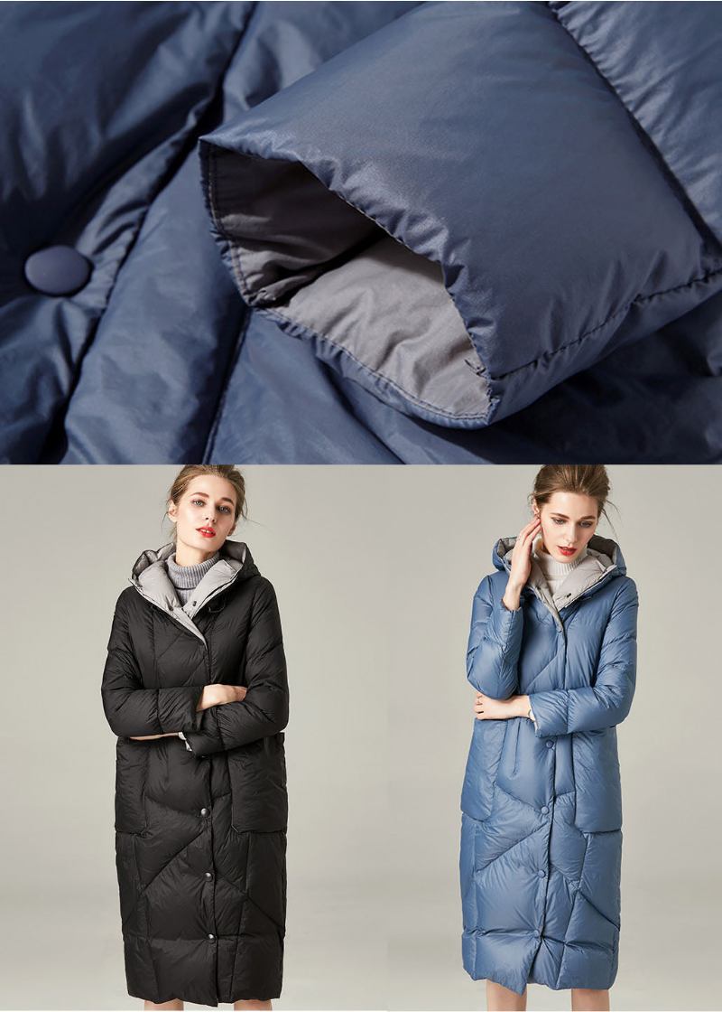 Lässige Blaue Daunenjacke Mit Kapuze Und Taschen Für Den Winter - Blau