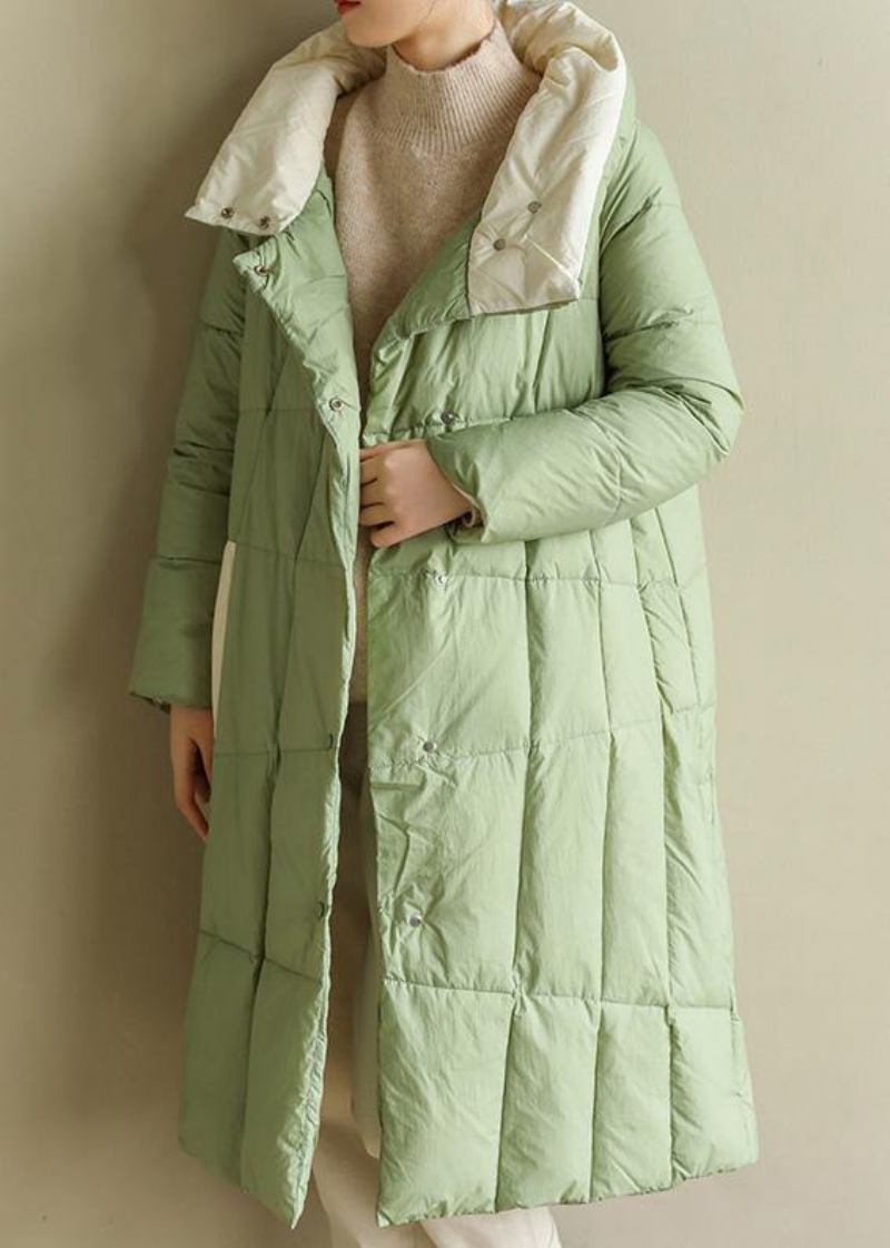 Lässige Grüne Daunenjacke Für Damen Übergröße Patchwork Stehkragen Feine Winteroberbekleidung - Damen-Daunenjacken