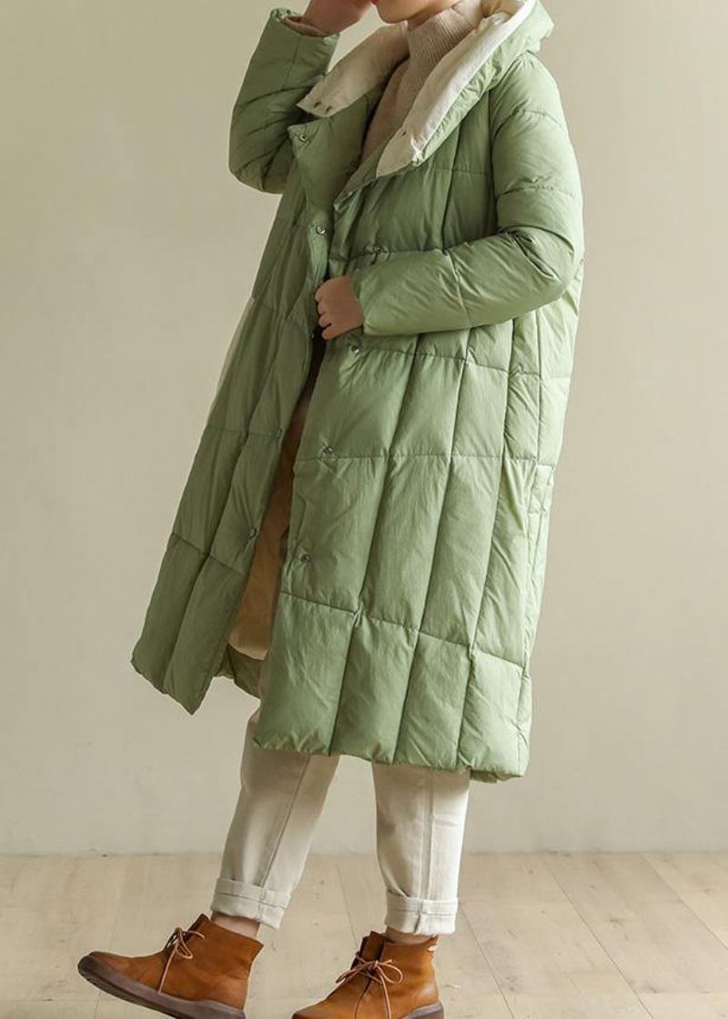 Lässige Grüne Daunenjacke Für Damen Übergröße Patchwork Stehkragen Feine Winteroberbekleidung - Damen-Daunenjacken