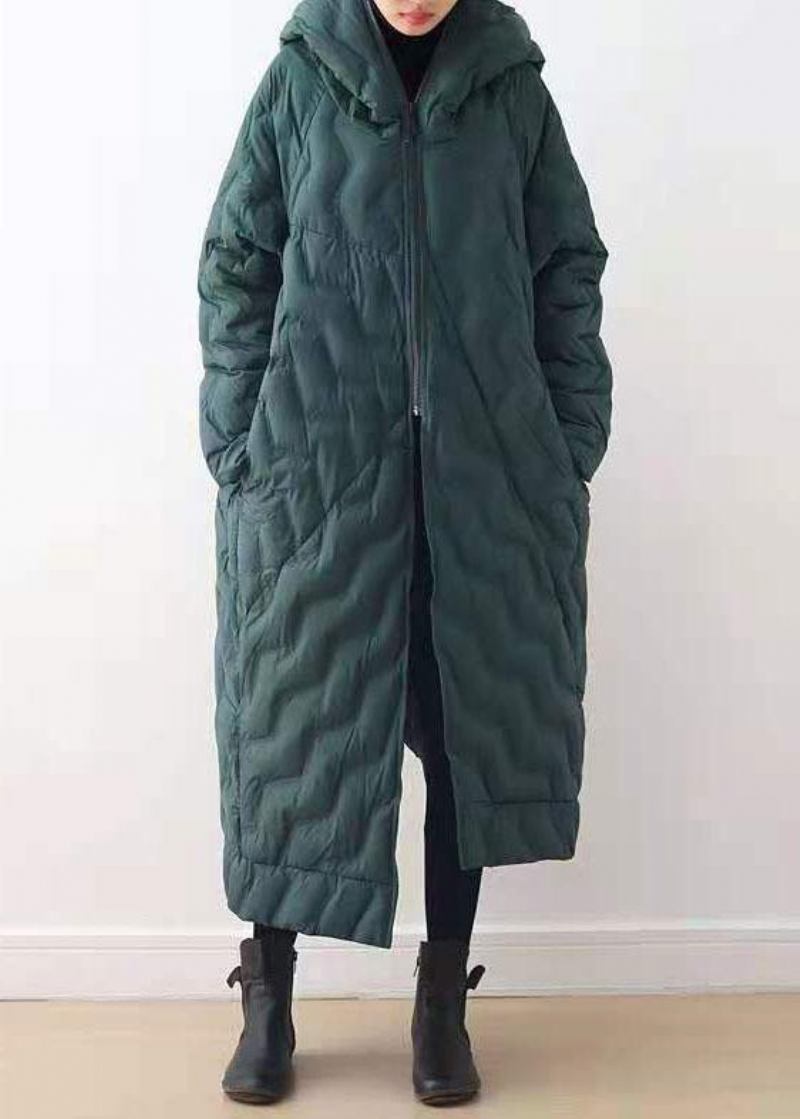 Lässige Locker Sitzende Daunenjacke Mit Kapuze Asymmetrischer Wintermantel