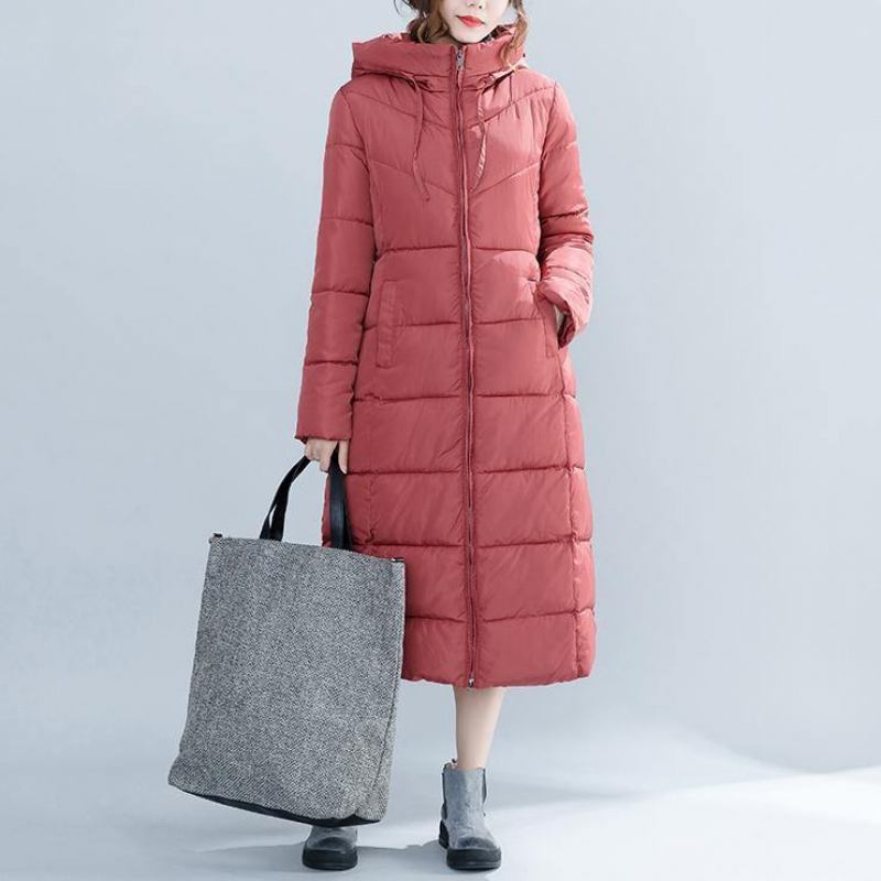 Lässige Rote Wintermode Baumwolljacke Mit Kapuze In Übergröße Trenchcoat Aus Baumwolle Mit Taschen Und Reißverschluss Für Damen