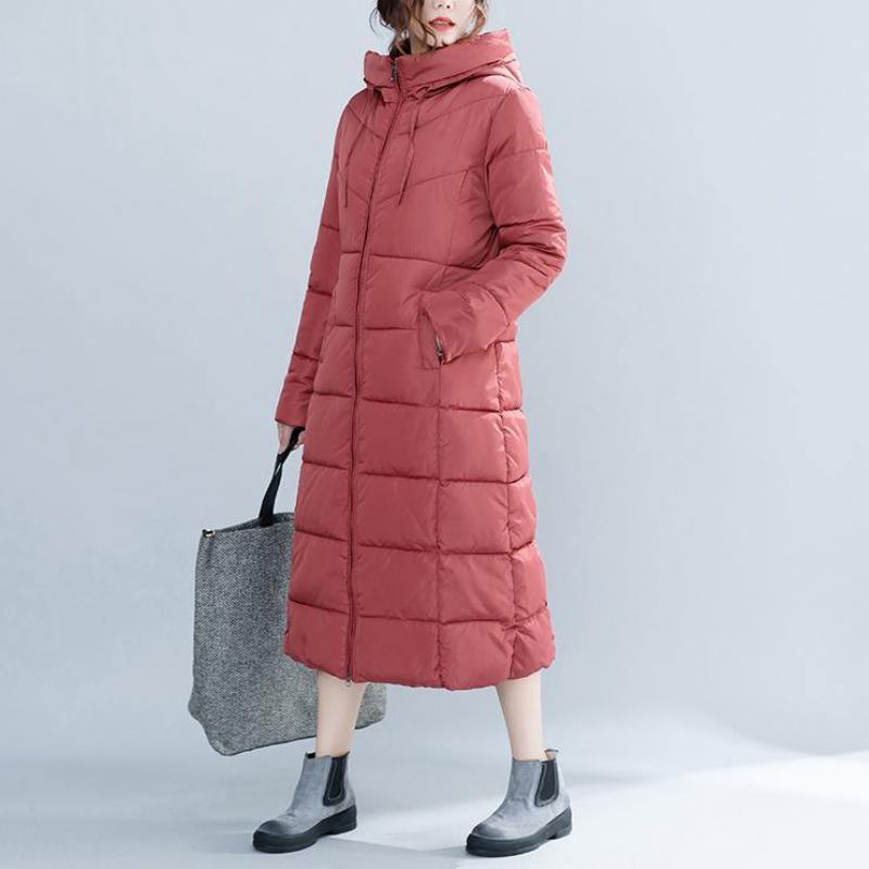 Lässige Rote Wintermode Baumwolljacke Mit Kapuze In Übergröße Trenchcoat Aus Baumwolle Mit Taschen Und Reißverschluss Für Damen - weiß