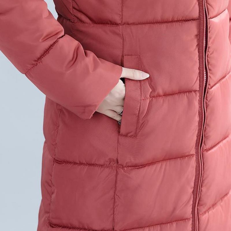 Lässige Rote Wintermode Baumwolljacke Mit Kapuze In Übergröße Trenchcoat Aus Baumwolle Mit Taschen Und Reißverschluss Für Damen - weiß