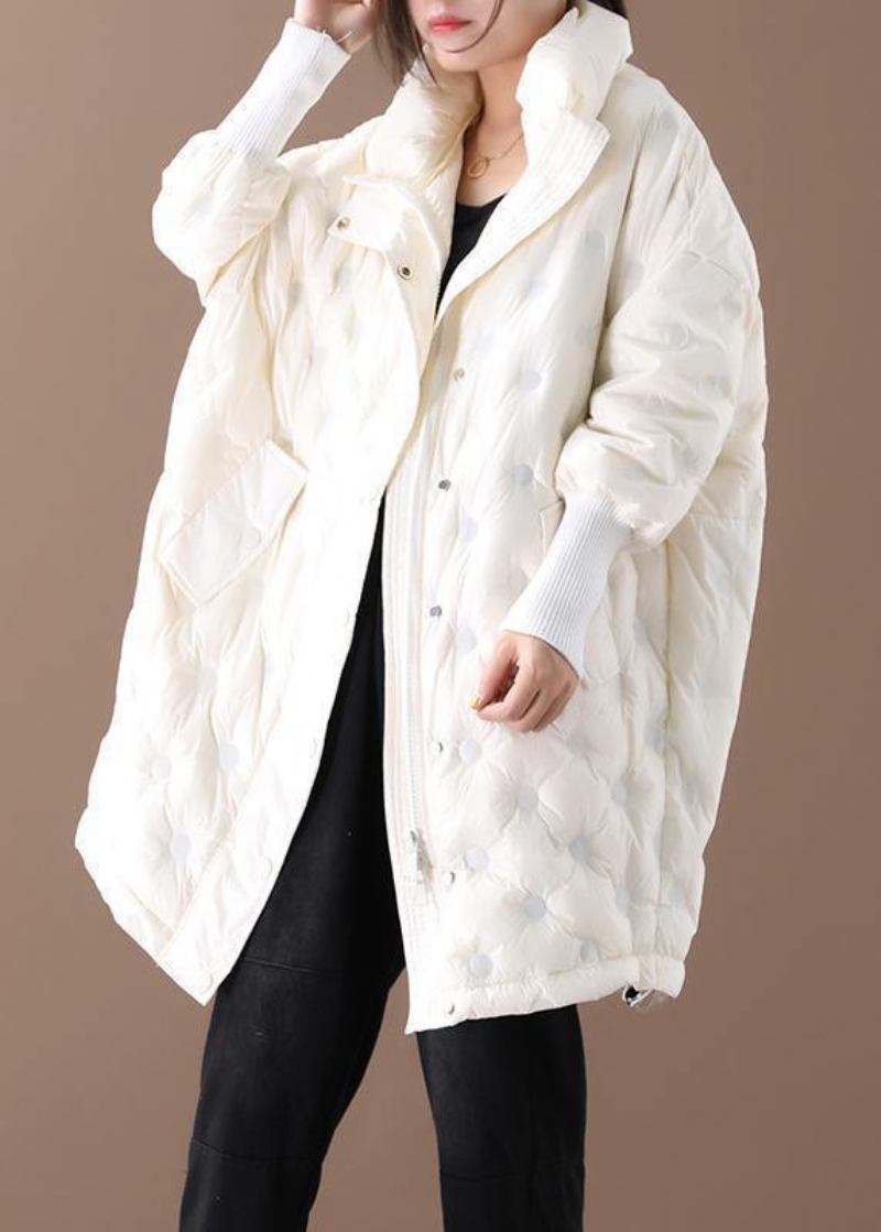 Lässige Übergröße Winterjacke Wintermäntel Beige Stehkragen Reißverschluss Daunenjacke Für Damen