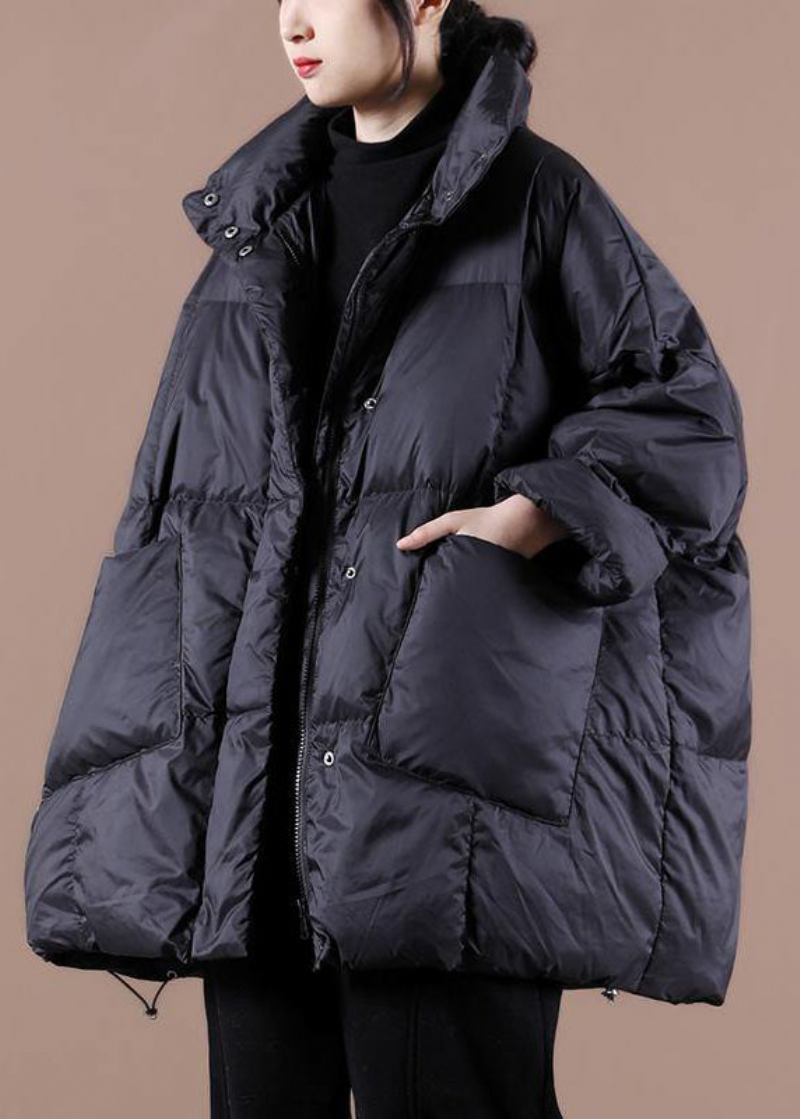 Lässige Übergrößen-kleidung Parka-jacken Für Damen Schwarzer Stehkragen Große Taschen Daunenmantel Für Den Winter