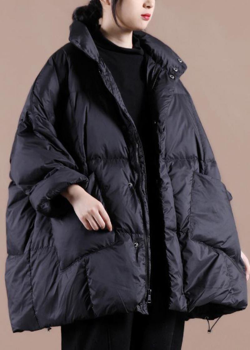 Lässige Übergrößen-kleidung Parka-jacken Für Damen Schwarzer Stehkragen Große Taschen Daunenmantel Für Den Winter - schwarz