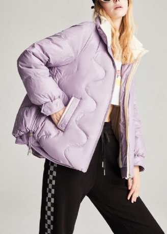 Lässige Winterjacke Aus Entendaunen Im Lilafarbenen Stil Mit Taschen Und Kordelzug