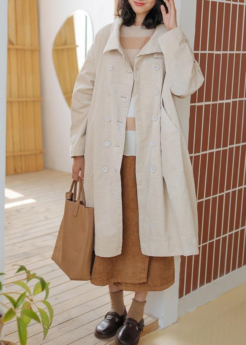 Lässiger Beige Parkas Für Damen In Übergröße Warmer Wintermantel Mit Doppelten Brusttaschen Winter-outwear - Damen-Daunenjacken