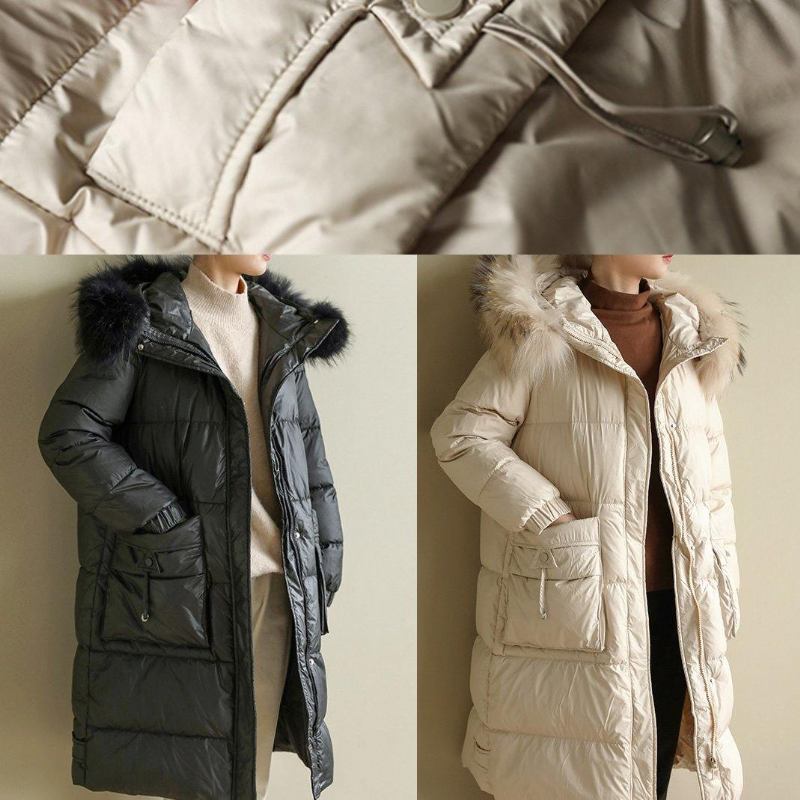 Lässiger Beiger Warmer Wintermantel Übergroße Winterjacke Mit Kapuze Kunstpelzkragen Neue Winteroberbekleidung - Damen-Daunenjacken