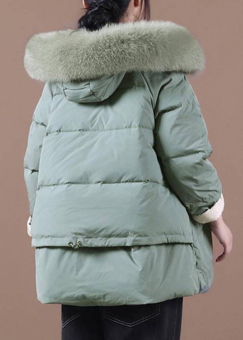 Lässiger Grüner Warmer Wintermantel In Übergröße Parka Mäntel Mit Pelzkragen Und Kapuze - Damen-Daunenjacken