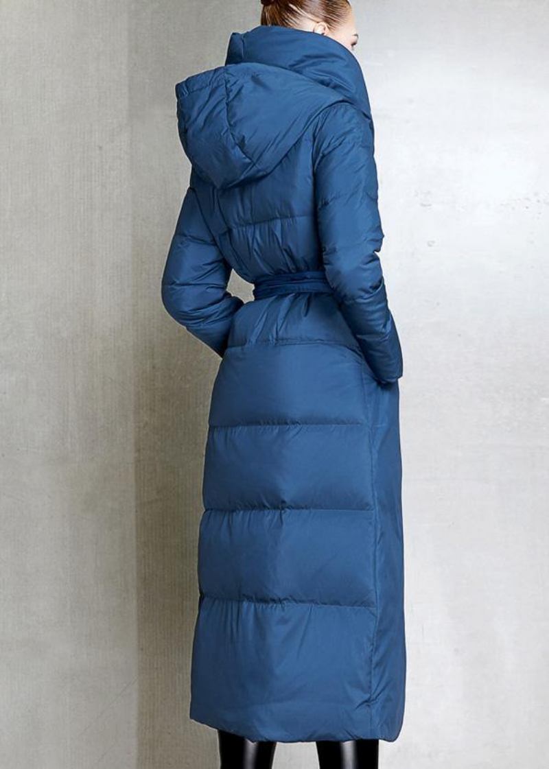 Lässiger Parka In Übergröße Für Damen Mit Kapuze Blauer Daunenmantel Für Den Winter Mit Taillenbund - Damen-Daunenjacken