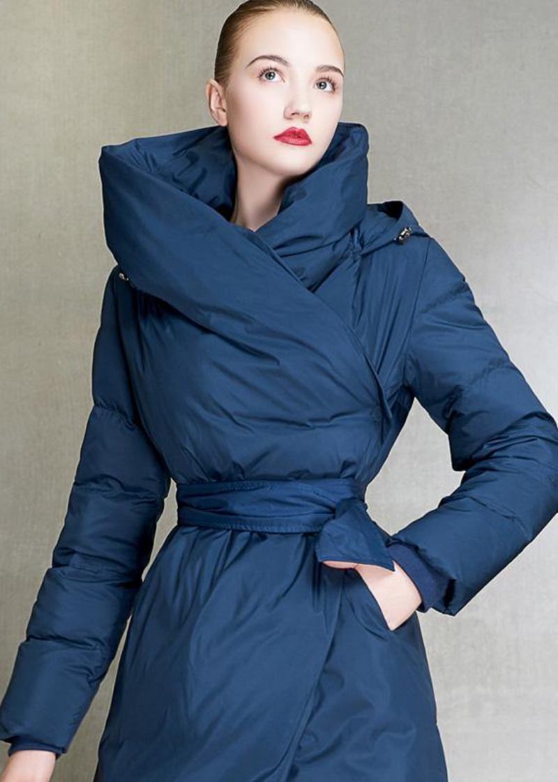 Lässiger Parka In Übergröße Für Damen Mit Kapuze Blauer Daunenmantel Für Den Winter Mit Taillenbund - Damen-Daunenjacken