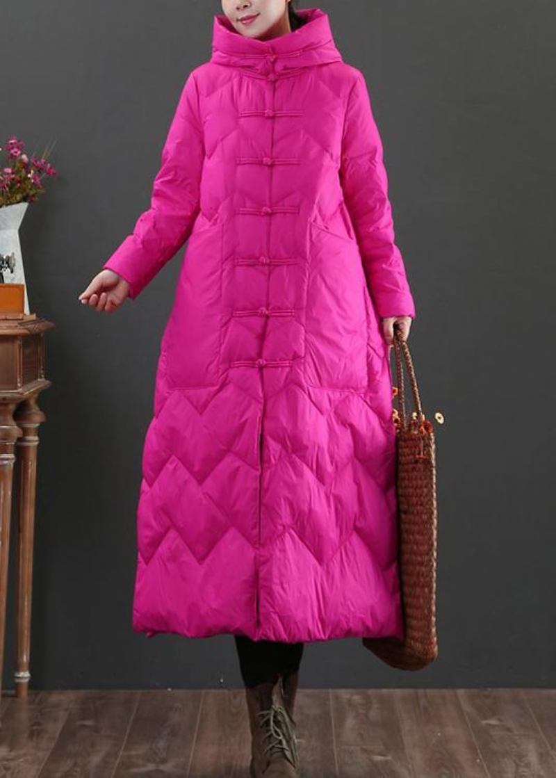 Lässiger Rosafarbener Warmer Wintermantel Locker Sitzende Parka Mit Kapuze Für Damen Chinesische Knopfleiste Warme Oberbekleidung - rosa