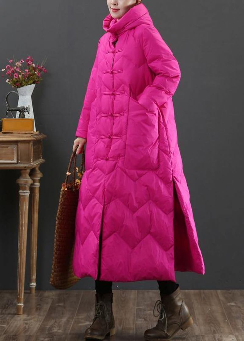 Lässiger Rosafarbener Warmer Wintermantel Locker Sitzende Parka Mit Kapuze Für Damen Chinesische Knopfleiste Warme Oberbekleidung - rosa