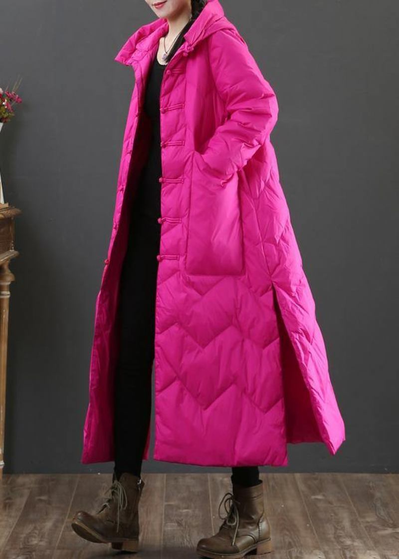 Lässiger Rosafarbener Warmer Wintermantel Locker Sitzende Parka Mit Kapuze Für Damen Chinesische Knopfleiste Warme Oberbekleidung - rosa