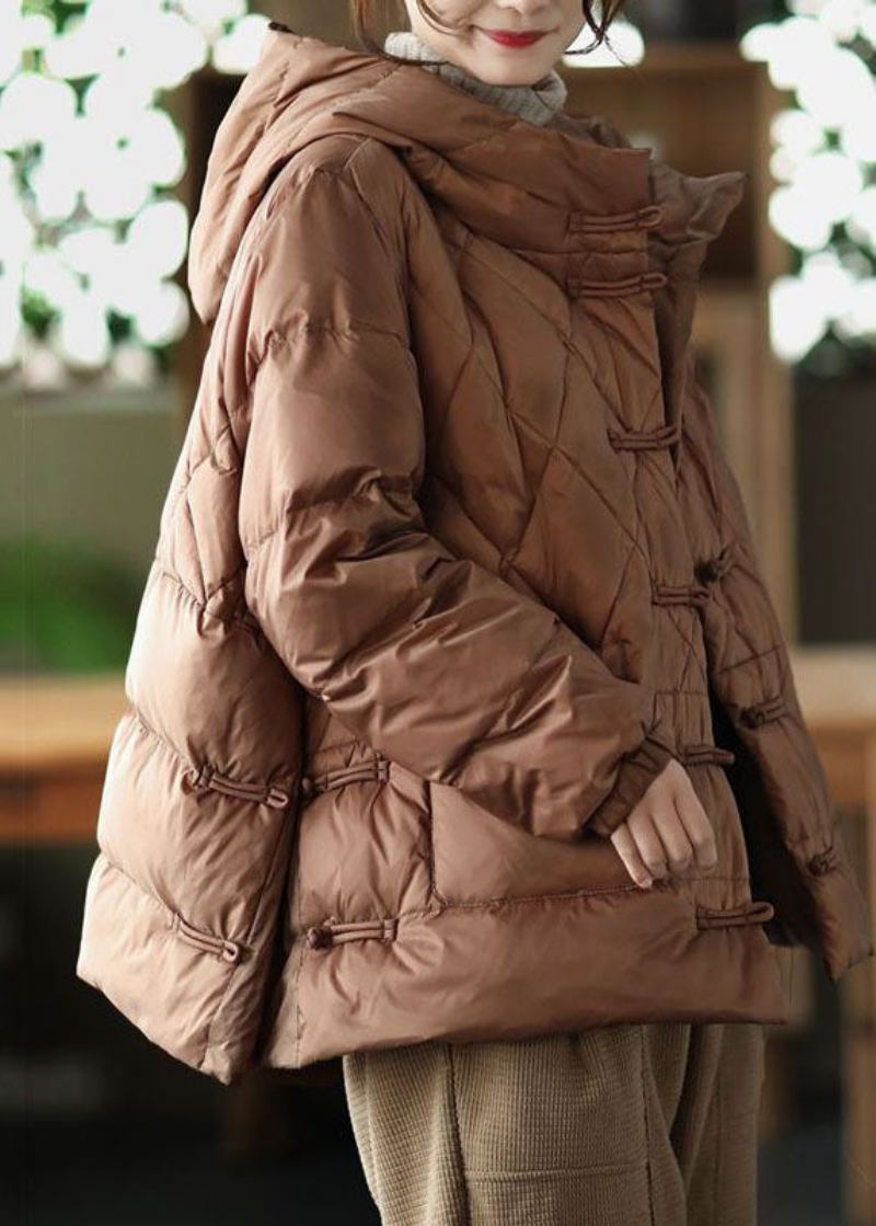 Lässiger Schokoladenbrauner Parka Mit Kapuze Und Taschen Aus Feiner Baumwollfüllung Für Den Winter