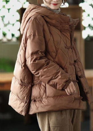 Lässiger Schokoladenbrauner Parka Mit Kapuze Und Taschen Aus Feiner Baumwollfüllung Für Den Winter