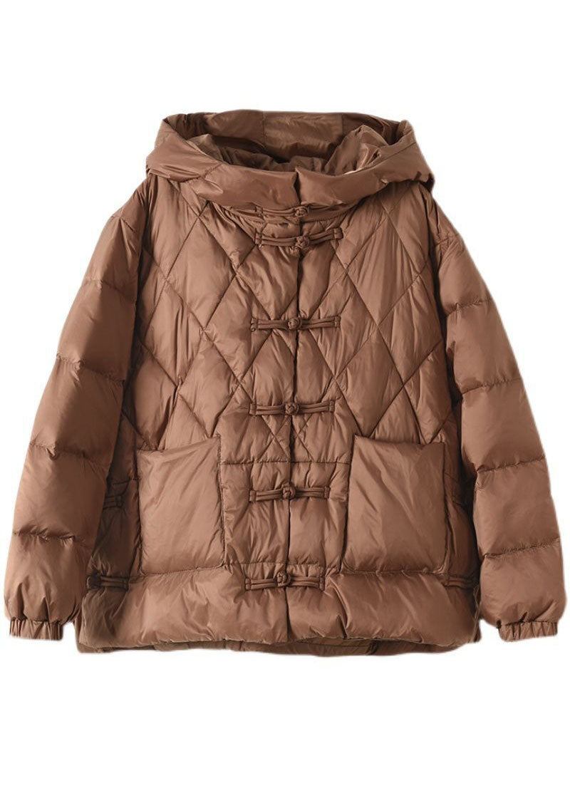 Lässiger Schokoladenbrauner Parka Mit Kapuze Und Taschen Aus Feiner Baumwollfüllung Für Den Winter - Damen-Daunenjacken