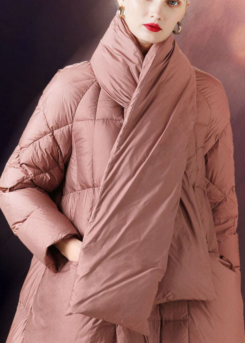 Lässiger Winter-daunenmantel Aus Rosafarbenem Stehkragen Und Taschen Für Damen - Damen-Daunenjacken