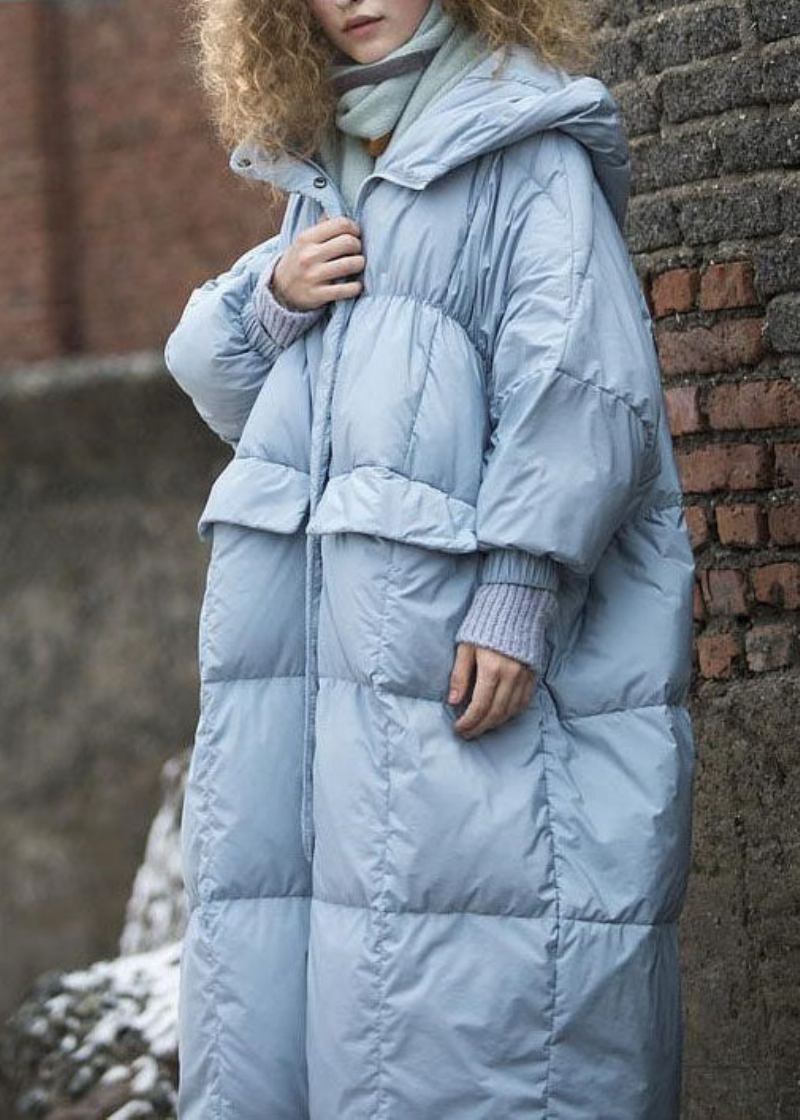 Lässiger Wintermantel Aus Entendaunen Mit Kapuze Und Taschen In Marineblau - Marineblau