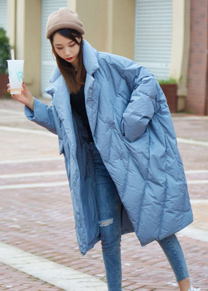 Lässiger Wintermantel Mit Entendaunen Und Knopf Im Boho-stil In Blau Mit Peter-pan-kragen - Blau