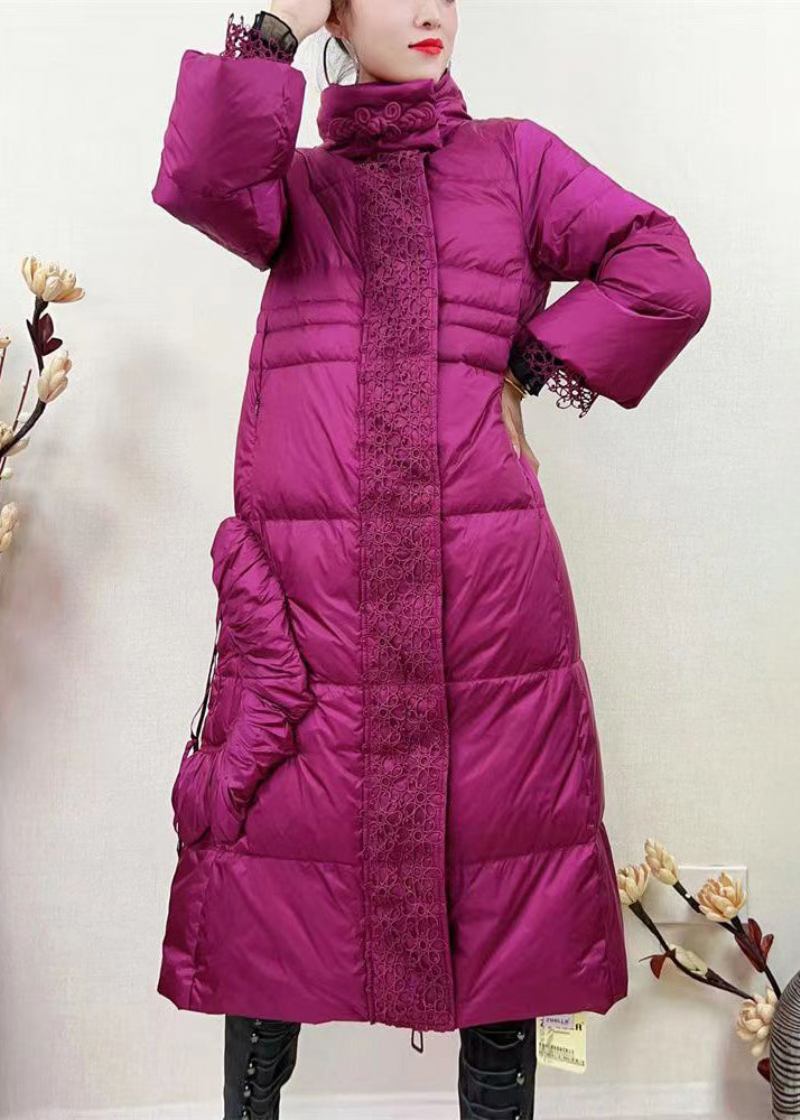 Langer Wintermantel Mit Französischer Rose Und Reißverschluss Aus Spitze Im Patchwork-stil