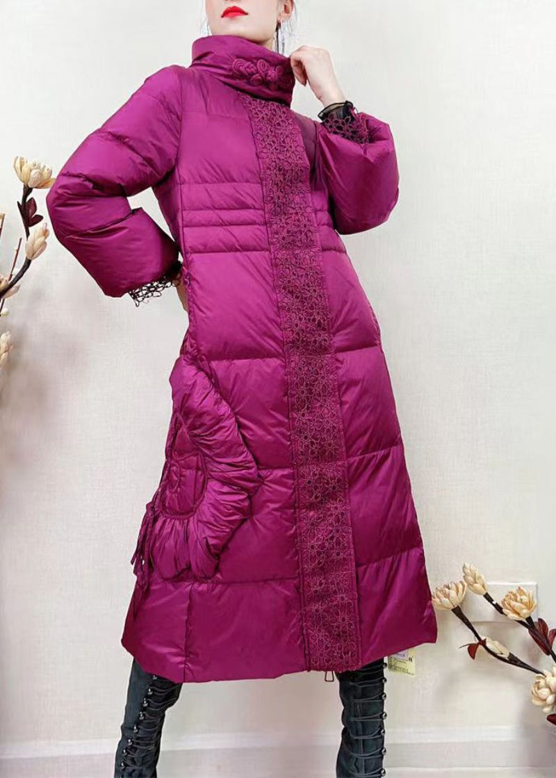 Langer Wintermantel Mit Französischer Rose Und Reißverschluss Aus Spitze Im Patchwork-stil - Damen-Daunenjacken