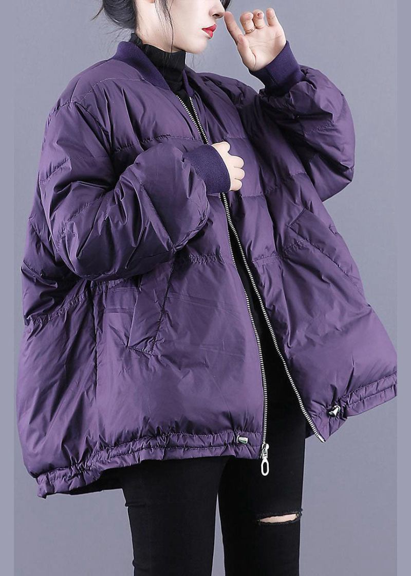 Lila Steppjacke Mit Feiner Baumwollfüllung Und Reißverschluss Und Kordelzug Für Den Winter - Lila