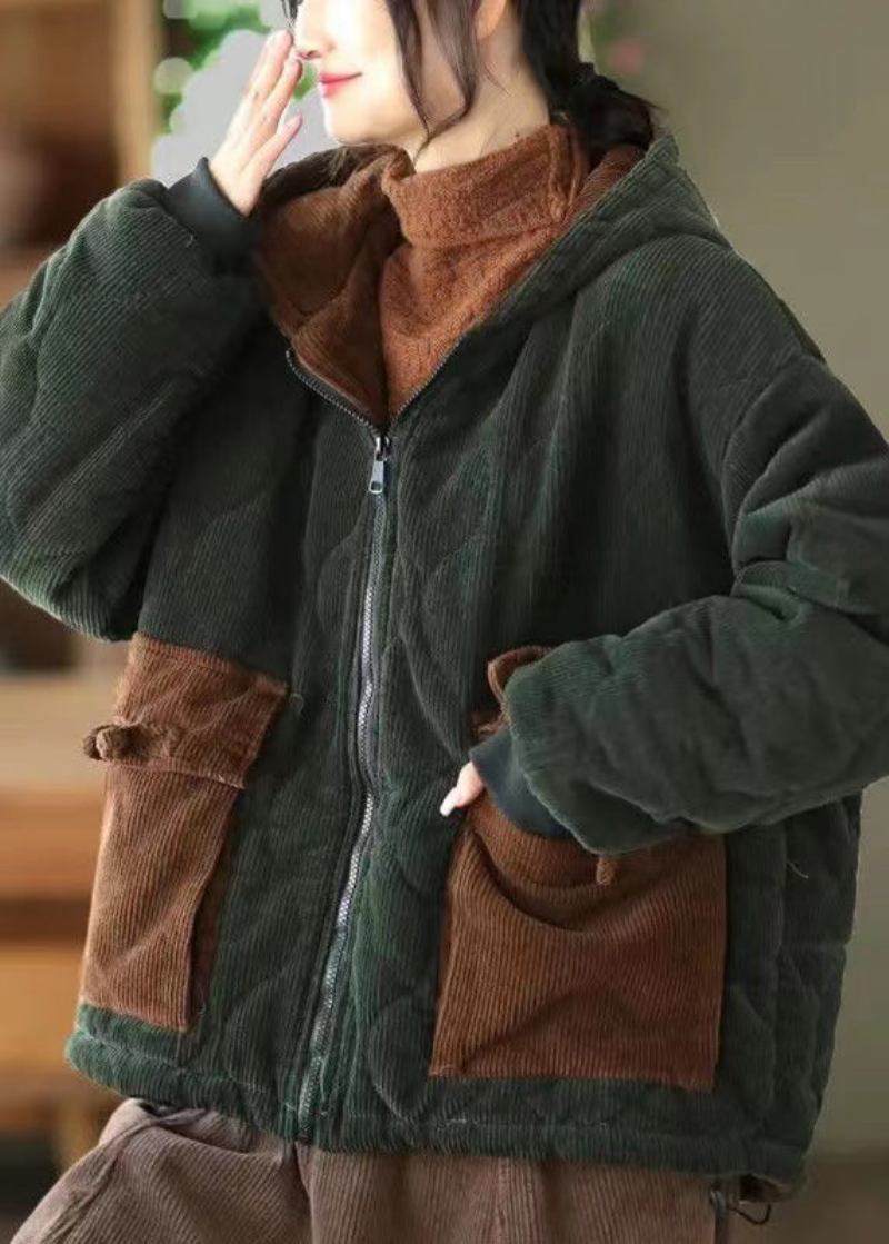 Lila Winterjacke Aus Cord Mit Kapuze Und Taschen Fleece Und Wollfutter - Damen-Daunenjacken