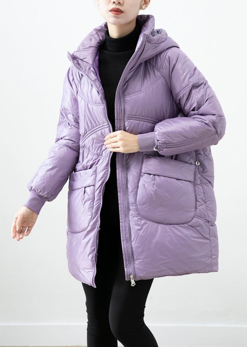 Lilafarbener Warmer Parka Mit Feiner Baumwollfüllung Und Übergroßen Taschen Für Den Winter