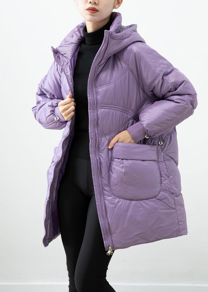 Lilafarbener Warmer Parka Mit Feiner Baumwollfüllung Und Übergroßen Taschen Für Den Winter - Damen-Daunenjacken